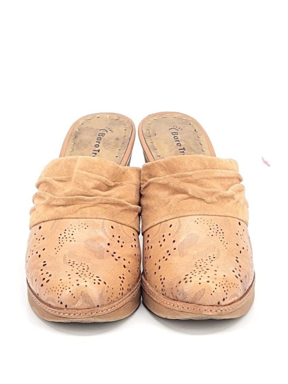 BareTraps Tan Suede & Perforated Leather Slip-On Mules